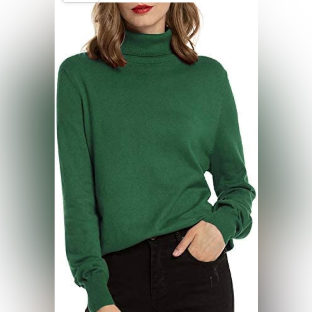 Woolen Bloom Knit Turtleneck‎ Shirt Green